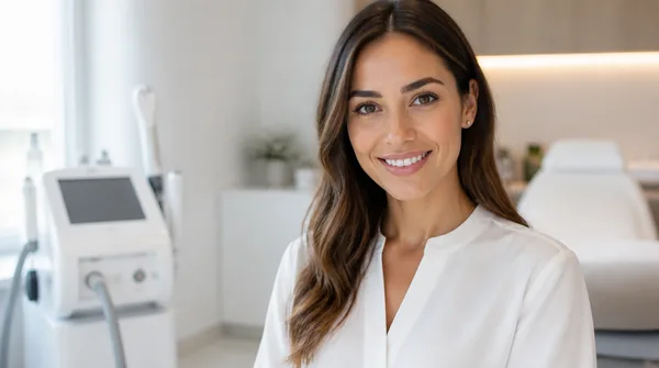Kosmetikerin in einem professionellen Studio mit Diodenlaser-Gerät